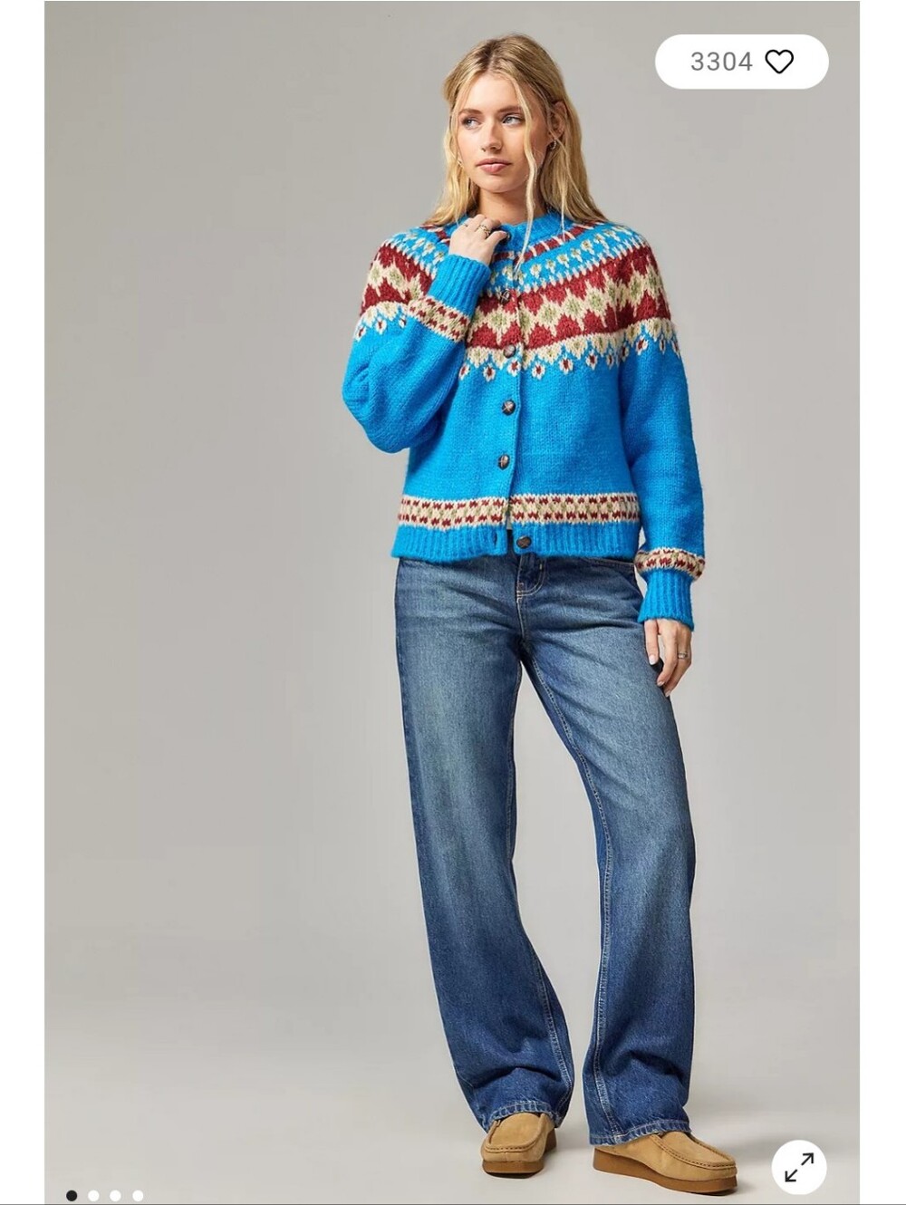 BDG Urban Outfitters Blue Fair Isle Chunky Knit Button Front Cardigan Sweater M